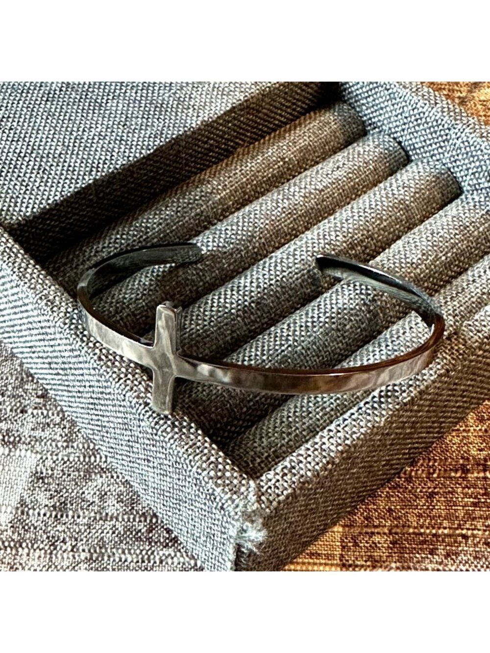 Cross Cuff Bracelet Stainless Steel Hematite Finish Philippians 4:13 Scripture - Picture 1 of 4